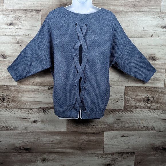 New‎ York & Co.* Women's Boat Neck Lace Up Back Drop Shoulder Blouse~ Medium - Picture 2 of 10